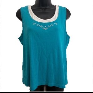 First Issue Liz Claiborne Teal Embellished Tank Top Women's Size XL